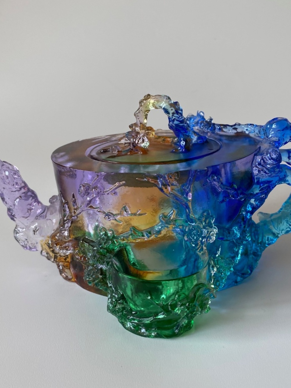 LIULI Teapot: Polychrome Crystal Glass, Ancient Chinese Lost-Wax Technique